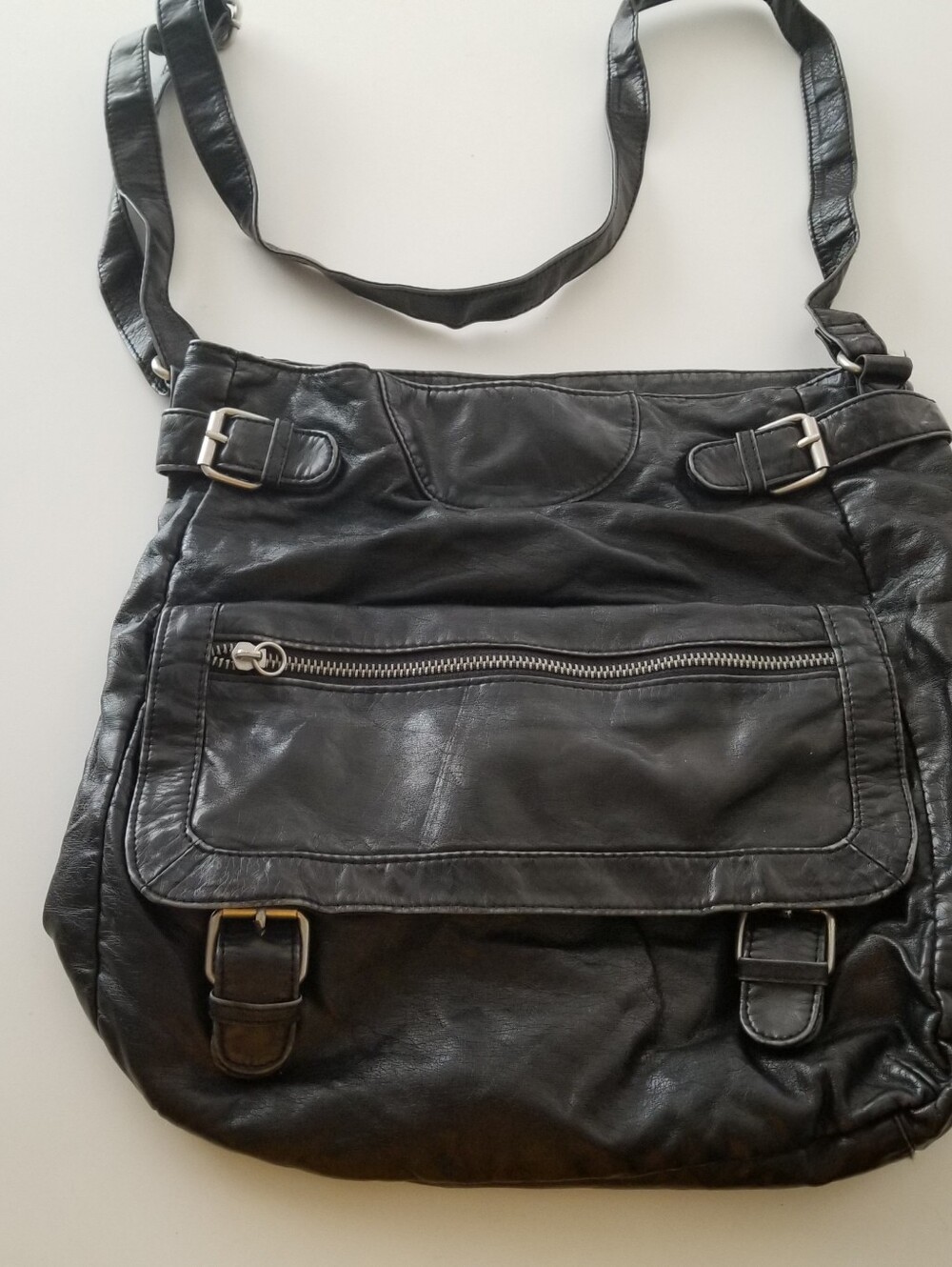 Y2K Black Faux Leather Crossbody Shoulder Bag Buckle Zip Accent